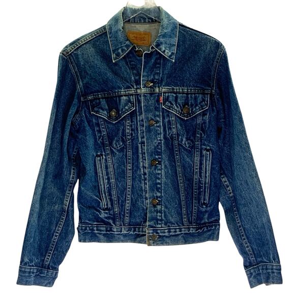 Levis Vintage Trucker Jacket S 38L Denim Made USA Distressed 90s 71506-0216 - Picture 1 of 8